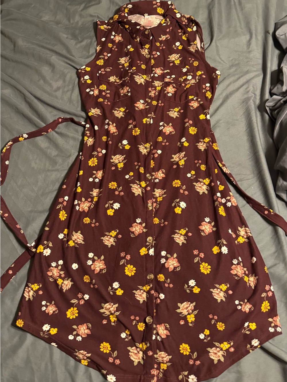 No Boundaries Burgundy Floral Button-Front Midi Dress